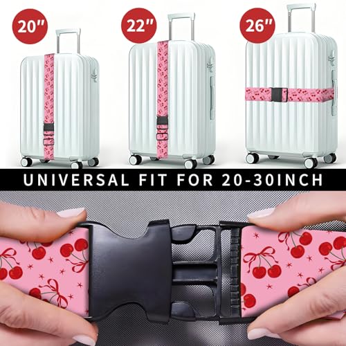 Luggage Straps for Suitcases, Heavy Duty Travel Belt with Quick-Release Buckle, Adjustable Suitcase Strap, Cute Luggage Accessories for Travel Cute Cherry Bow - color: Cute Cherry Bow