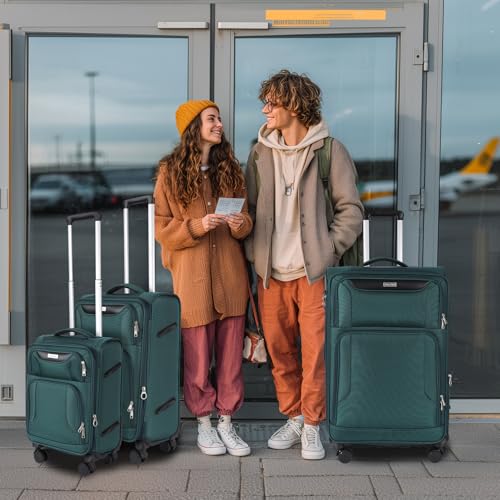 WireHot 3-Piece Softside Expandable Luggage Set, Dark Green, 20in/24in/28in - color: Dark Green