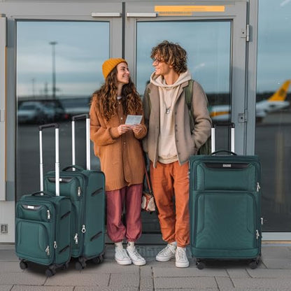 WireHot 3-Piece Softside Expandable Luggage Set, Dark Green, 20in/24in/28in - color: Dark Green