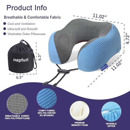 napfun Neck Pillow for Travel, Memory Foam Airplane Pillow, Sky Blue - color: Sky Blue