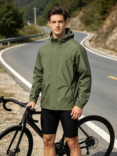 UIQUR Mens Lightweight Packable Waterproof Rain Jacket Windbreaker - color: Army Green, size: Medium