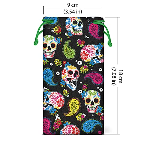 WIRESTER Set of 3 Polyester Sunglasses Pouch, Eyeglasses Soft Case with Drawstring Closure - color: Butterfly, Sea Turtles, Skulls