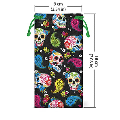 WIRESTER Set of 3 Polyester Sunglasses Pouch, Eyeglasses Soft Case with Drawstring Closure - color: Butterfly, Sea Turtles, Skulls