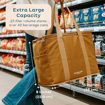 Nook Theory Reusable Insulated Grocery Bag - Leak Proof, X Large Cooler Bag - color: Cream Brown