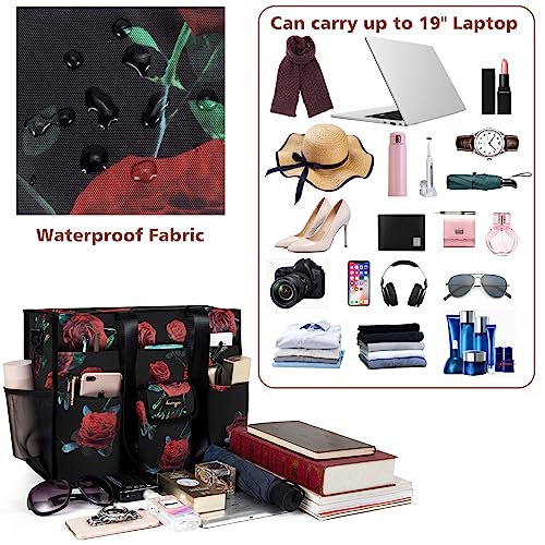 Utility Tote - Water Resistant with 19 Exterior/Interior Pockets - Large Women/Teacher/Work Bag - color: L-black