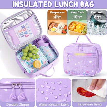 Fimibuke Backpack for Girls, 3 PCS Bookbag Set with Lunch Box & Pencil Case - color: Blue Pink