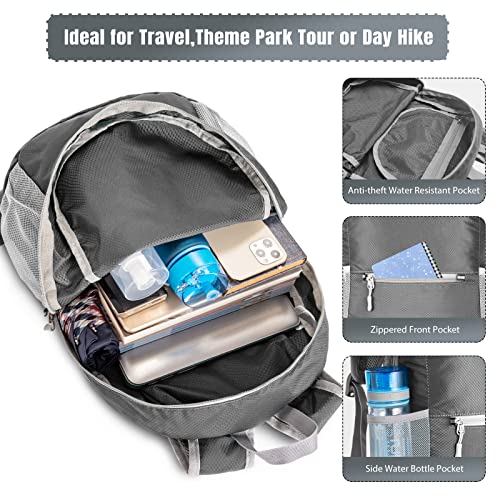 ZOMAKE Lightweight Packable Backpack, Foldable Small Travel Day Pack - color: Medium Grey