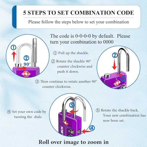 SURE LOCK TSA-Approved 4-Digit Resettable Combination Lock with Open Alert, Easy-Read Dials - for Luggage, School Lockers, Gym, Office, Toolbox & Security Cases (Dark Purple 2 Locks) - color: Dark PURPLE 2 PACK