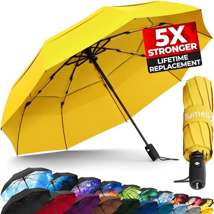 TUMELLA Strongest Windproof Travel Umbrella (Compact, 100MPH Wind-Tested), Light, Portable, One-Handed Use, Automatic Folding Rain Umbrella, Durable, Premium Grip, Fits Car & Backpack - color: 1-pack Yellow