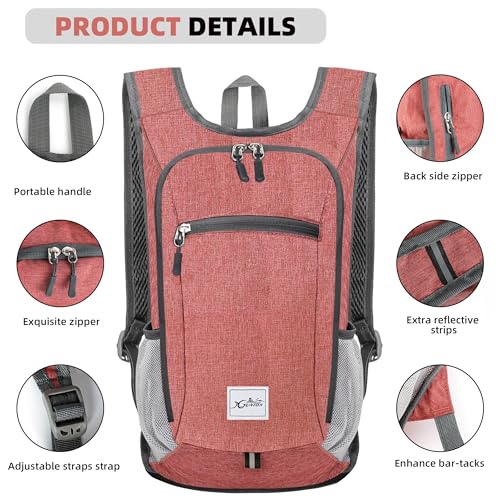 Xgunion Hiking Backpack 10L Lightweight Foldable Daypack (Red) - color: Red
