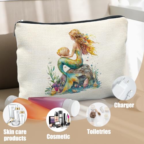 Mermaid Gifts for Women Cosmetic Makeup Bag - color: Ocean Beach Golden Emerald Mermaid