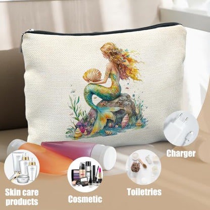 Mermaid Gifts for Women Cosmetic Makeup Bag - color: Ocean Beach Golden Emerald Mermaid
