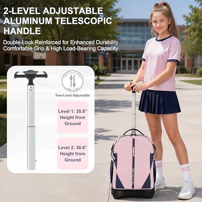 NEW TILAMI 18 Inch Expandable Rolling Backpack Stair-Climbing for School - color: Pink
