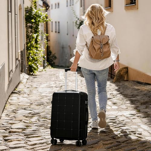 Merax Luggage Sets 5 Piece,Hardside Carry On Suitcase Set with USB Port - color: Black(20 top-open), style: 3-piece Set(20/24/28)