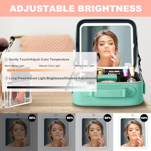 Mocado Travel Makeup Bag with Mirror Travel Makeup Organizer Makeup Case - color: Powdery Green