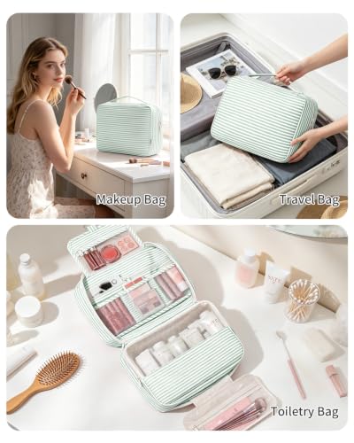 Narwey Hanging Travel Toiletry Bag for Women, Large Makeup Cosmetic Bag - color: B-Mint Green Stripe