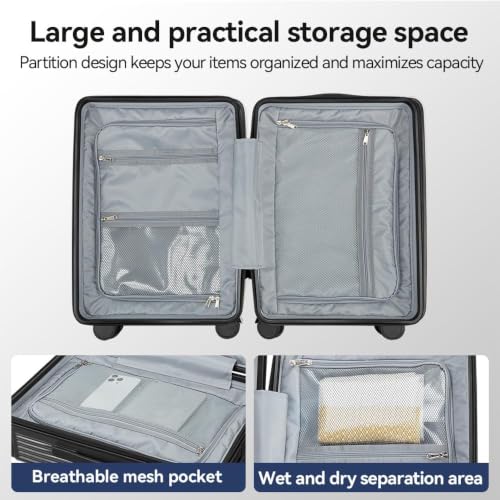 Front Pocket Carry On Luggage 22x14x9 Airline Approved, Black - color: Black-SK, size: 20 Inch