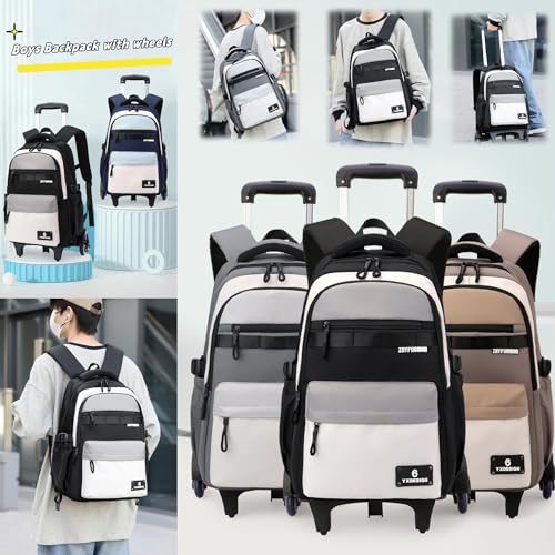 ZHANAO Kids Rolling Backpack for Boys School Color-blocking Trolley Bag - color: Blue-6 Wheels