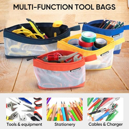 TICONN 9PK Tool Pouches with Zipper, Waterproof 1680D Oxford Small Tool Bag - size: Clear, 9 Pack Combo