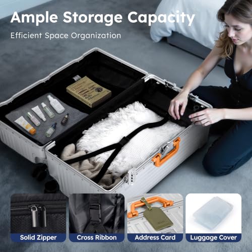 ALPHA CAMP Trunk Luggage 26 Inch with Aluminum Frame Zipperless Suitcase - color: Silver Orange, size: 26 Inch