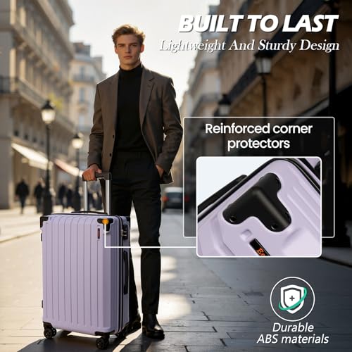 Eeeza Luggage Sets 5 Piece,Lightweight Durable Hardshell,20/24/28 Inch - color: Purple