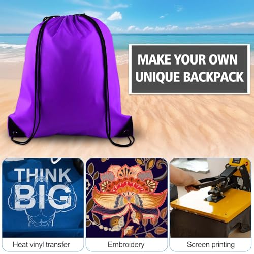 KUUQA 2Pcs Drawstring Backpack Bags, Purple | Sports Cinch Sack, String Backpack, Storage Bags, For Gym Traveling - color: Purple