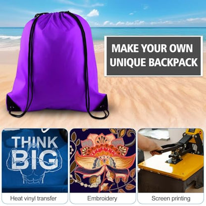 KUUQA 2Pcs Drawstring Backpack Bags, Purple | Sports Cinch Sack, String Backpack, Storage Bags, For Gym Traveling - color: Purple