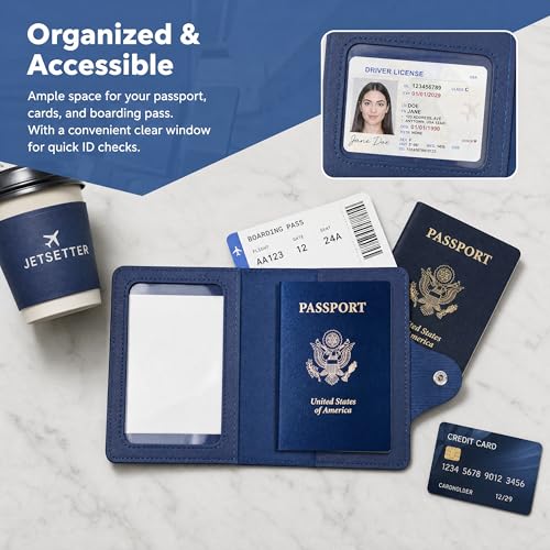 Passport Cover Travel Wallet Holder Case PU Leather Navy Blue - color: Navy Blue