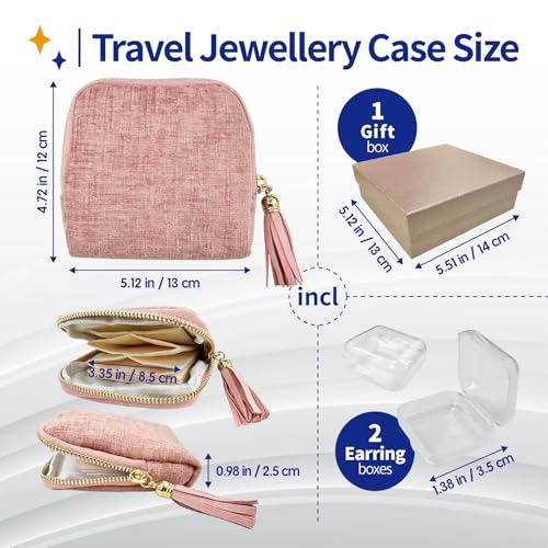 Small Travel Jewelry Case with Earring Box Mini Jewelry Case - color: Pink