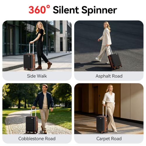 Carry On Luggage, Expandable Suitcase, PC, Black and Brown, 20 in - color: Black+Brown, size: 20in