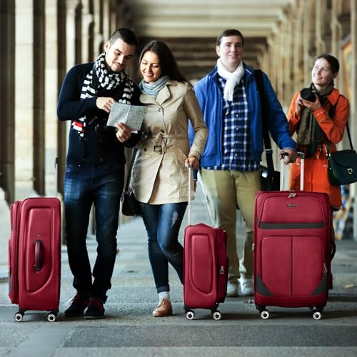 3-Piece Softside Set,Expandable 15% Luggage Set,w/LOCK - color: Burgundy-Grey, size: 3-Piece Set (20"/24"/28'')