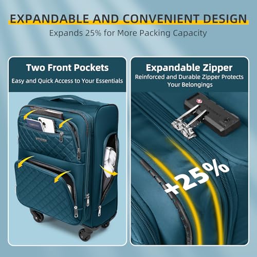 LARVENDER 4 Piece Luggage Set with Spinner Wheels - Expandable Softside Carry On Suitcase 22x14x9 Airline Approved, 16” 20" Carry On Luggage,TSA Lock, Blue - color: Blue(16/20/BP/TB), size: 4 Piece Set (16/20/BP/TB)