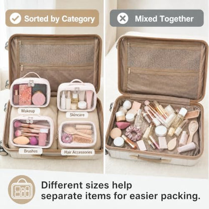 4-Pack Clear Cosmetic Bags, Travel Toiletry Pouches, Makeup Organizers - color: Beige