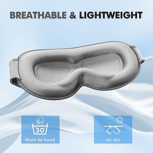 Sleep Eye Mask for Men Women, Lash Extensions 3D Sleeping Mask, Travel Blackout Night Blindfold Eye Shade Cover with Adjustable Strap (Ash Grey) - color: Grey