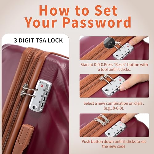 Rosamo 10 piece Luggage Set Expandable Suitcase 22x14x9 Airline Approved Carry on, ABS Hard Case Suitcases with Spinner Wheels,TSA Lock - color: Red, size: 10 PCS