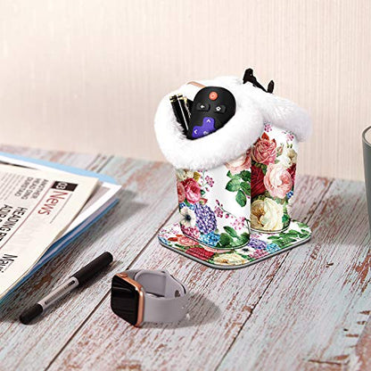 FINTIE Plush Lined Double Eyeglasses Holder with Magnetic Base for Desk - color: Flower Festival