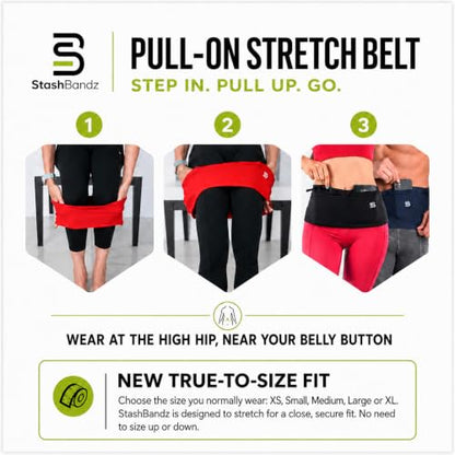 StashBandz Running Belt, Money Belt, 4-Pocket Phone Holder with Zipper - color: Neon Green, size: X-Small
