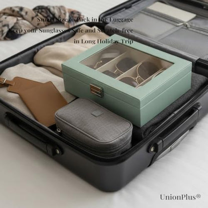 UnionPlus Vegan Leather Multi-Slots Sunglasses Eyeglasses Organizer - color: Lychee Mint Green, size: 4-Slots