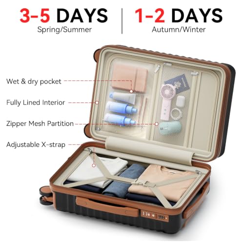 Carry On Luggage, Expandable Suitcase, PC, Black and Brown, 20 in - color: Black+Brown, size: 20in
