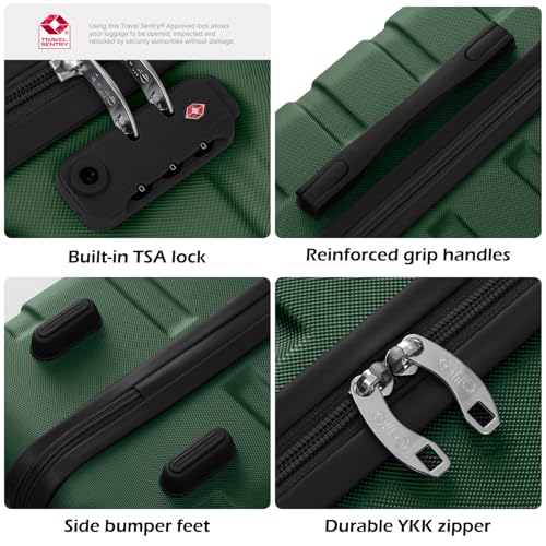 Coolife Luggage Set, 3 Piece Lightweight Durable Hardshell, Dark Green - color: Dark Green