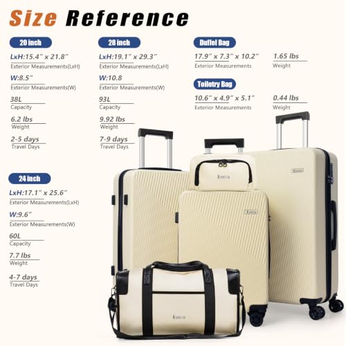 Eeeza Luggage Sets 3 Piece, Carry on Luggage 20in Suitcase Set,Beige - color: Beige, size: 3 Piece (20")