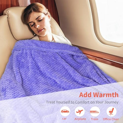Tirrinia Travel Blanket Compact with Bag, Soft Lightweight Wearable Blanket with Foot Pockets, Airplane Travel Essential Gift - color: Purple