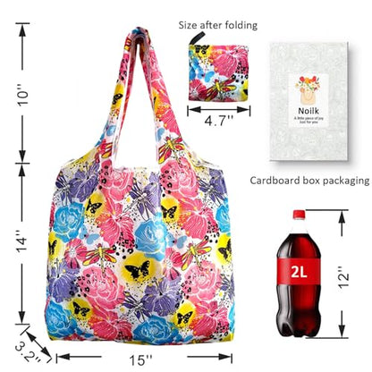 Reusable Grocery Bags, 6 Pack Foldable Shopping Bags Colorful Printed - color: Lemon 6 Pack