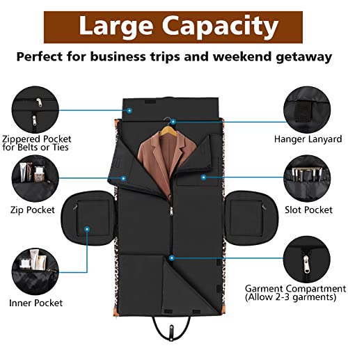 Convertible 2-in-1 Garment Bag for Travel With Toiletry Bag for Women & Men - color: C-brown Leopard