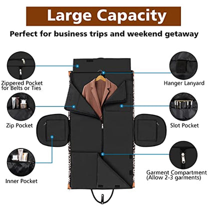 Convertible 2-in-1 Garment Bag for Travel With Toiletry Bag for Women & Men - color: C-brown Leopard