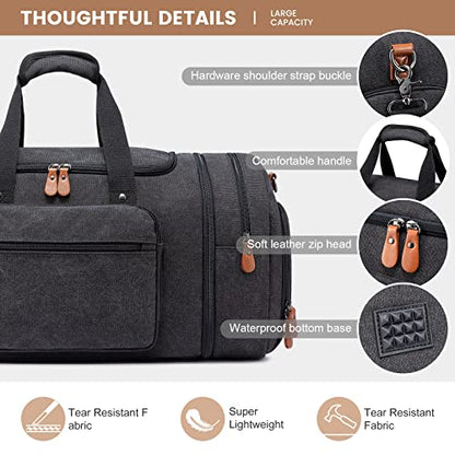 Sucipi Canvas Duffel Bag for Men, Expandable Weekend Overnight travel bags - color: Dark Grey-3 piece set