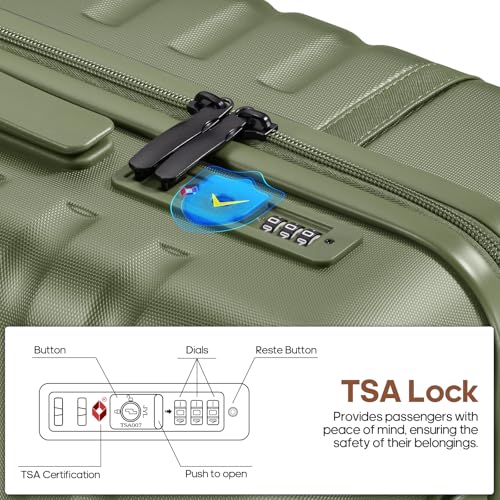 3 Piece Luggage Set, Lightweight Hardshell Large Checked Suitcase TSA Lock - color: Amry Green, size: 3-Piece Sets (20in/24in/28in)