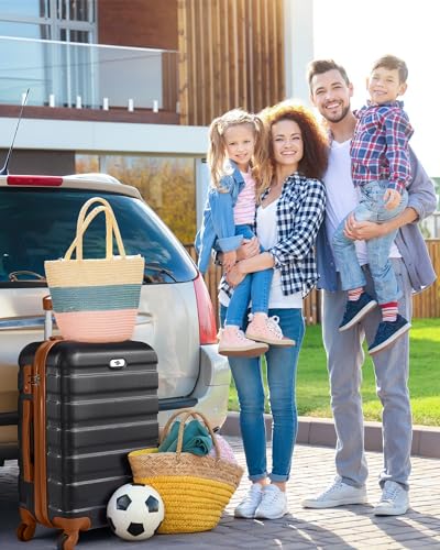 Suitour Luggage 3 Piece Sets Hard Shell Luggage Set with Spinner Wheels, TSA Lock, 20 24 28 inch Travel Suitcase Sets (Black Brown) - color: Black Brown, size: 3-Piece Set (20/24/28)