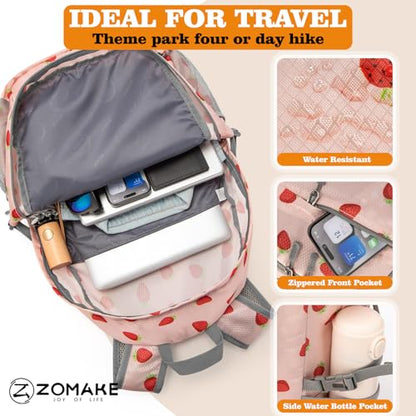 ZOMAKE Lightweight Packable Backpack 30L, Foldable Travel Hiking Daypack - color: D-strawberry Print