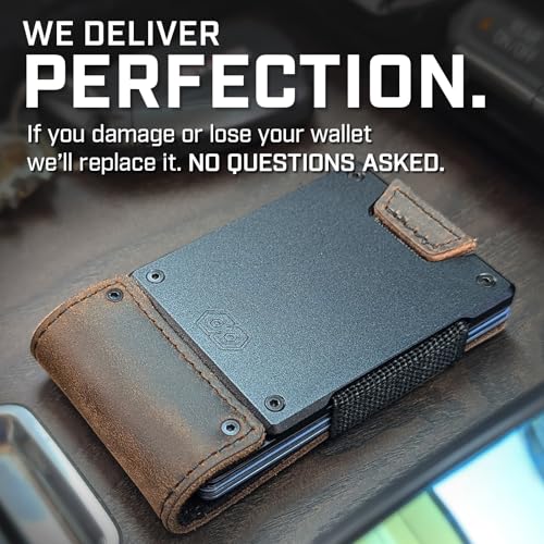 PROOF Slim Minimalist Wallets for Men | Leather & Metal | RFID Wallet - color: Saddle Brown